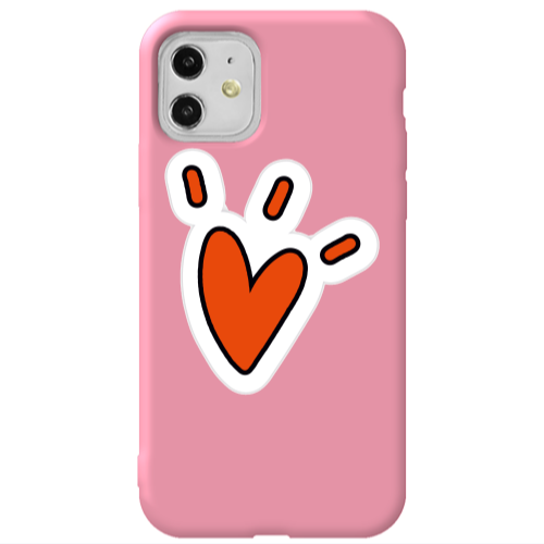 Apple iPhone 11  Red heart Pink Colored Silicone TPU Θήκη
