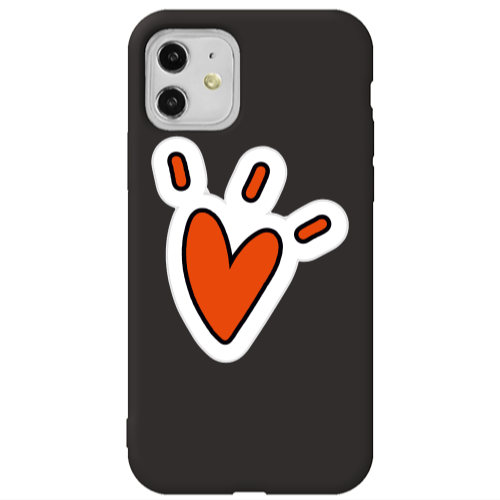 Apple iPhone 11  Red heart Black Colored Silicone TPU Θήκη