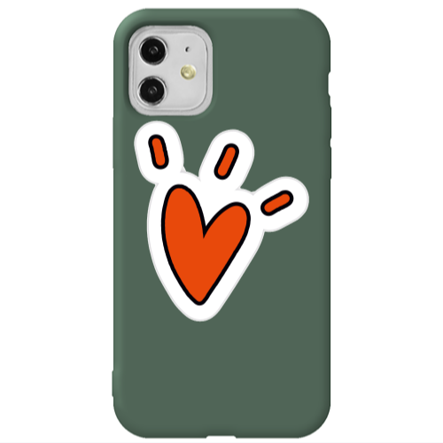 Apple iPhone 11  Red heart Dark Green Colored Silicone TPU Θήκη