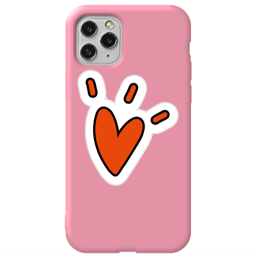 Apple iPhone 11 Pro Red heart Pink Colored Silicone TPU Θήκη