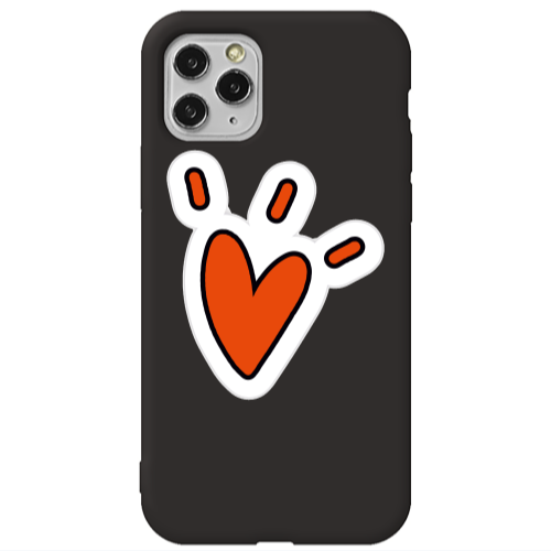 Apple iPhone 11 Pro Red heart Black Colored Silicone TPU Θήκη