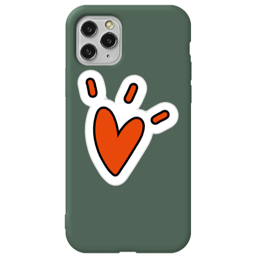Apple iPhone 11 Pro Red heart Dark Green Colored Silicone TPU Θήκη