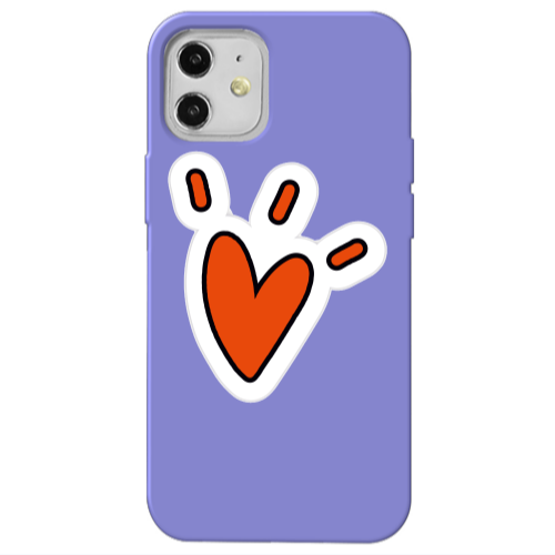 Apple iPhone 12 Red heart Purple Colored Silicone TPU Θήκη