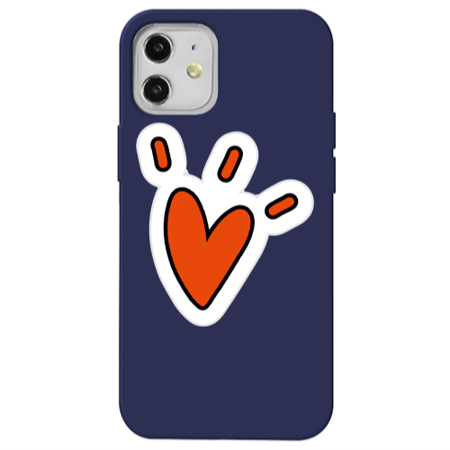 Apple iPhone 12 Red heart Dark blue Colored Silicone TPU Θήκη
