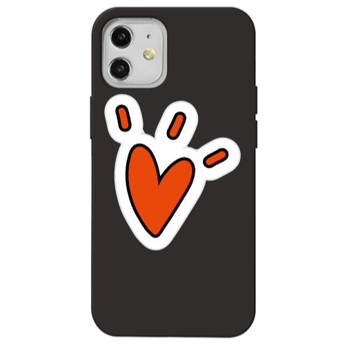 Apple iPhone 12 Red heart Black Colored Silicone TPU Θήκη