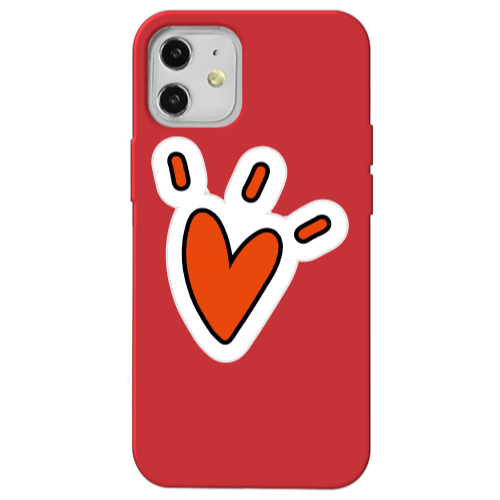 Apple iPhone 12 Red heart Red Colored Silicone TPU Θήκη