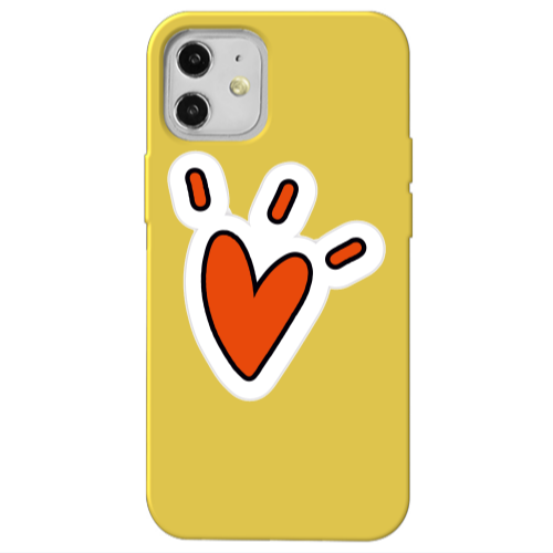 Apple iPhone 12 Red heart Yellow Colored Silicone TPU Θήκη