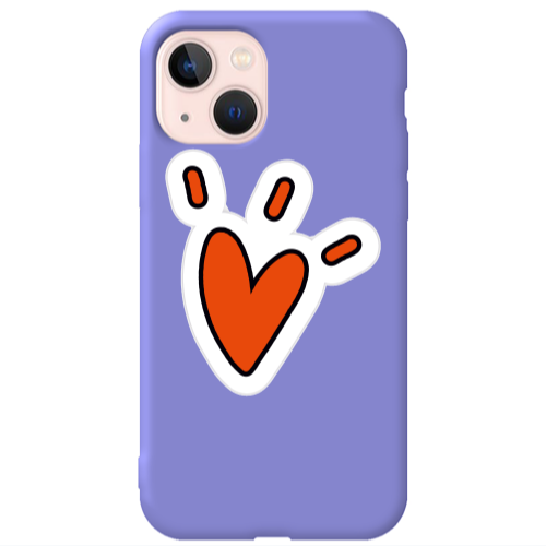 Apple iPhone 13 Red heart Purple Colored Silicone TPU Θήκη