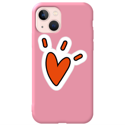 Apple iPhone 13 Red heart Pink Colored Silicone TPU Θήκη