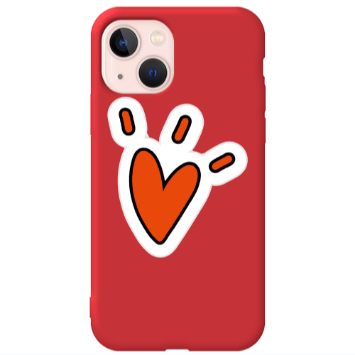 Apple iPhone 13 Red heart Red Colored Silicone TPU Θήκη