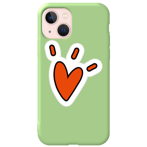 Apple iPhone 13 Red heart Light Green Colored Silicone TPU Θήκη