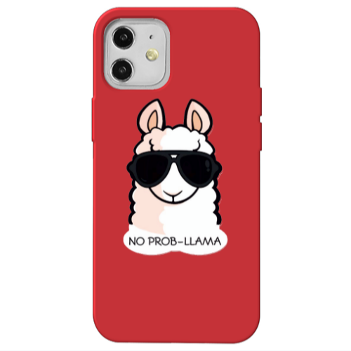Apple iPhone 12 No prob-lama Red Colored Silicone TPU Θήκη