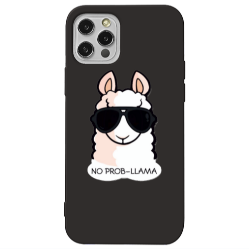 Apple iPhone 12 Pro No prob-lama Black Colored Silicone TPU Θήκη
