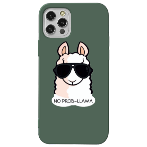 Apple iPhone 12 Pro No prob-lama Dark Green Colored Silicone TPU Θήκη