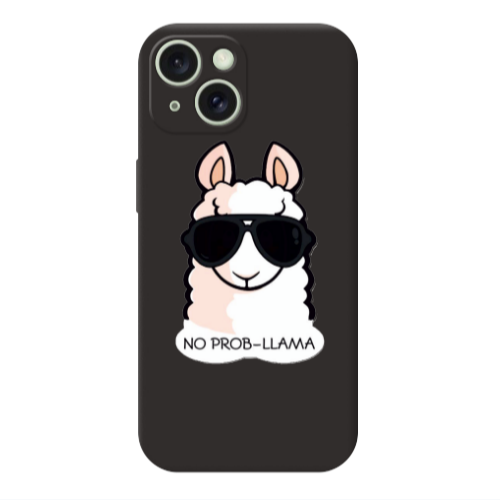 Apple iPhone 15 No prob-lama Black Colored Silicone TPU Θήκη
