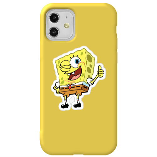 Apple iPhone 11  spongebob2 Yellow Colored Silicone TPU Θήκη