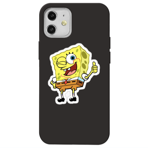 Apple iPhone 12 spongebob2 Black Colored Silicone TPU Θήκη