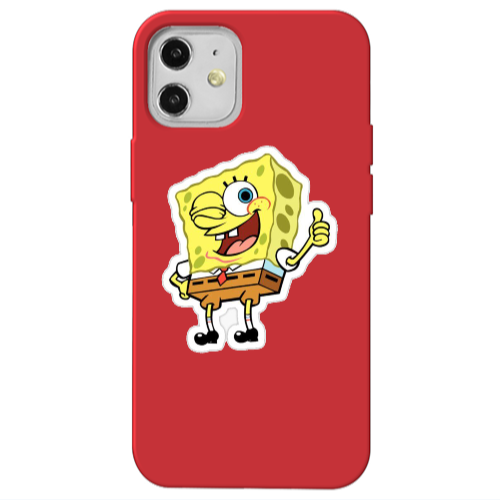 Apple iPhone 12 spongebob2 Red Colored Silicone TPU Θήκη