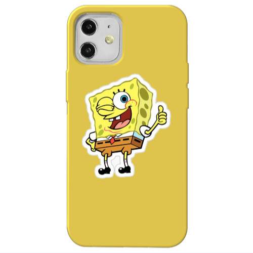 Apple iPhone 12 spongebob2 Yellow Colored Silicone TPU Θήκη