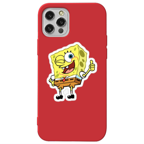 Apple iPhone 12 Pro spongebob2 Red Colored Silicone TPU Θήκη