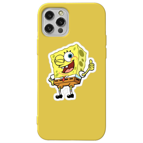 Apple iPhone 12 Pro spongebob2 Yellow Colored Silicone TPU Θήκη