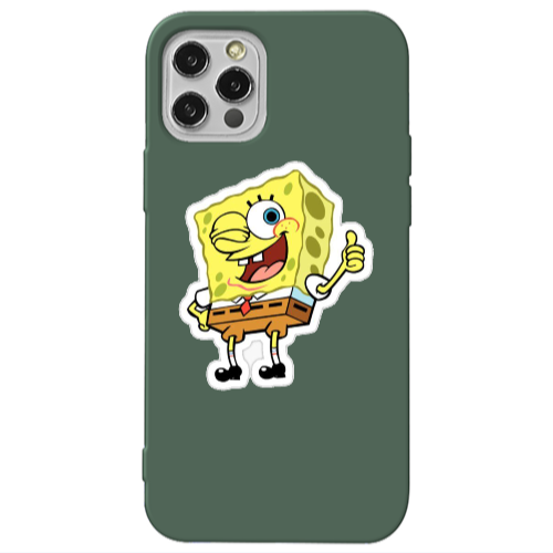 Apple iPhone 12 Pro spongebob2 Dark Green Colored Silicone TPU Θήκη