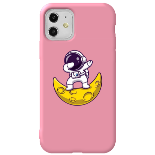 Apple iPhone 11  Astronaut on the moon Pink Colored Silicone TPU Θήκη