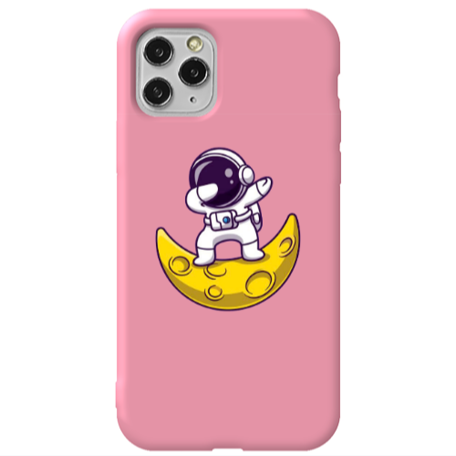 Apple iPhone 11 Pro Astronaut on the moon Pink Colored Silicone TPU Θήκη
