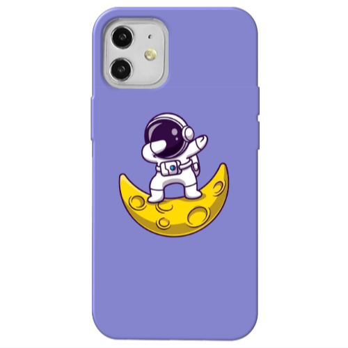 Apple iPhone 12 Astronaut on the moon Purple Colored Silicone TPU Θήκη