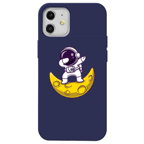 Apple iPhone 12 Astronaut on the moon Dark blue Colored Silicone TPU Θήκη