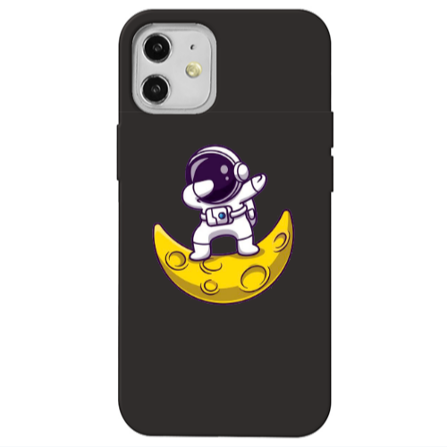 Apple iPhone 12 Astronaut on the moon Black Colored Silicone TPU Θήκη