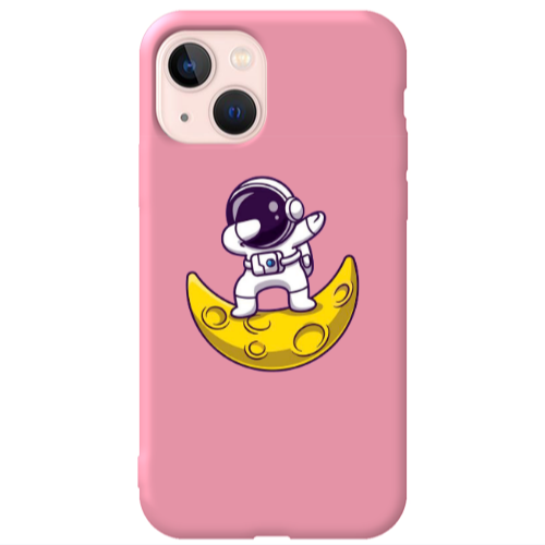 Apple iPhone 13 Astronaut on the moon Pink Colored Silicone TPU Θήκη
