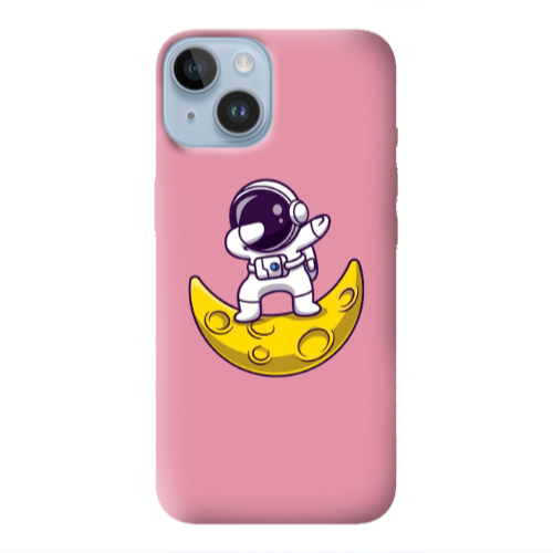 Apple iPhone 14  Astronaut on the moon Pink Colored Silicone TPU Θήκη