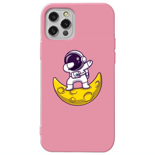 Apple iPhone 13 Pro Astronaut on the moon Pink Colored Silicone TPU Θήκη