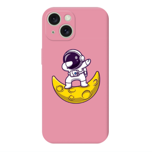 Apple iPhone 15 Plus Astronaut on the moon Pink Colored Silicone TPU Θήκη
